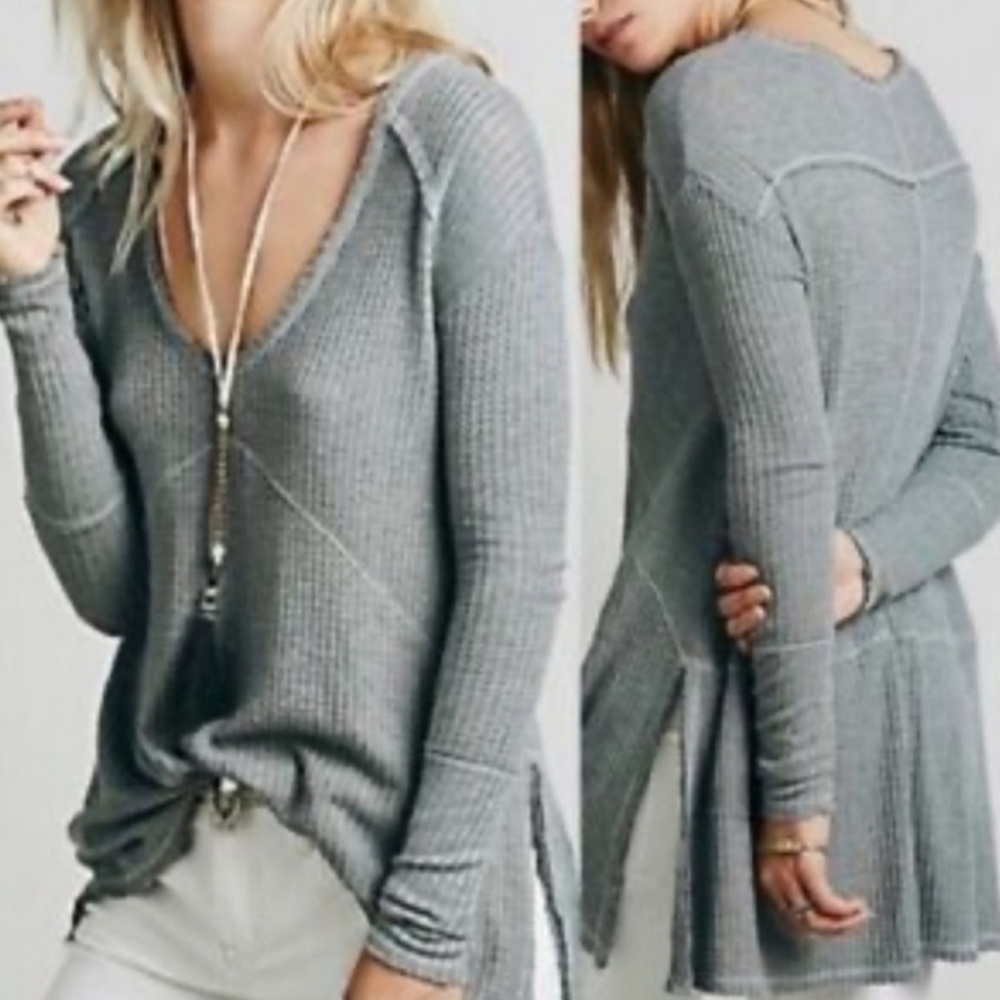 Free People Sunset Park Thermal Knit Boho Pullover Scoop Neck Tunic Size S - Picture 5 of 14